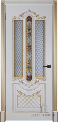 Дверь межкомнатная Александрия 2 Патина золото эмаль и лак эмаль слоновая кость остекленная