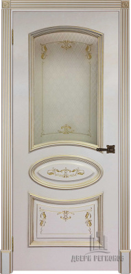 Дверь межкомнатная Багет 3 Патина золото эмаль и лак эмаль слоновая кость остекленная