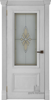 Дверь межкомнатная Корсика витраж Маэстро (широкий фигурный багет) натуральный шпон дуб perla остекленная 600x2000 Vitrazh Maestro