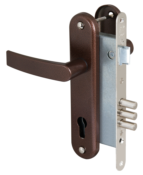 Корпус Sam (Сам) врезного замка с защёлкой в комплекте с ручкой ЗВ4-3 (медный антик) /78103/