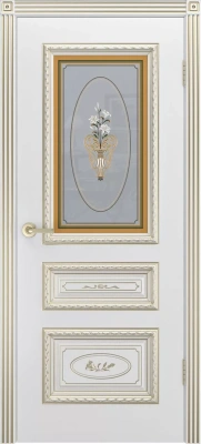 Межкомнатная дверь «Трио R В3 ДО» 2000 x 600 belyyspatinoyzoloto