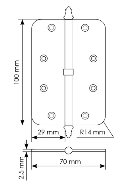 Петля разъемная MS-C 100X70X2.5 AB L левая скругленная, врезная, цвет бронза, сталь