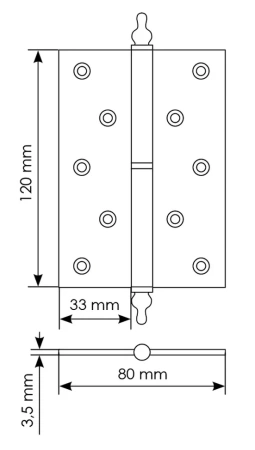 Петля карточная разъемная латунная MB 120X80X3.5 SG R C с коронкой правая,врезная, цвет матовое золото