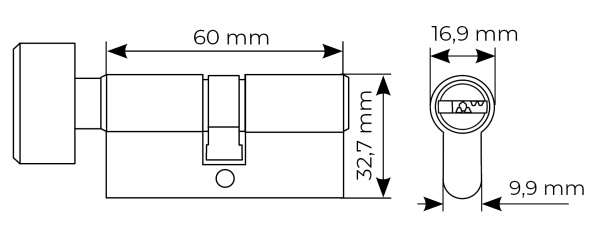 Ключевой цилиндр высокой секретности HS 60CK BN с заверткой (60мм), цвет - черный никель