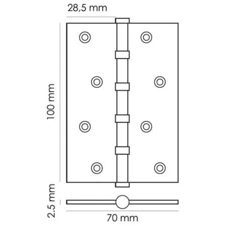 Петля универсальная MS 100X70X2.5-4BB PG стальная, врезная, цвет золото, сталь