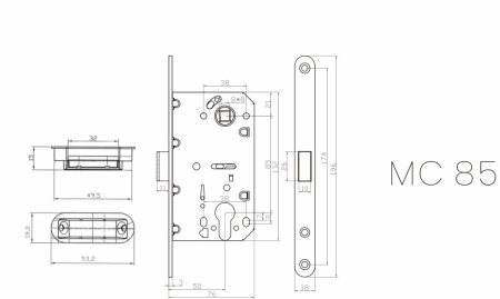 Замок под цилиндр магнитный MC85BL (черный)