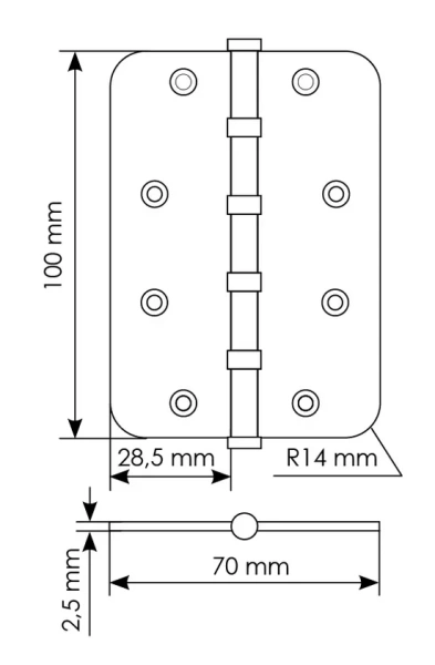 Петля универсальная карточная MS-C 100X70X2.5-4BB AB стальная скругленная, врезная, цвет бронза