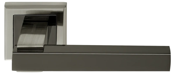 Ручка дверная PIQUADRO MH-37 SN/BN-S раздельная на квадратной накладке, цвет бел. никель/черн. никель, ЦАМ Light