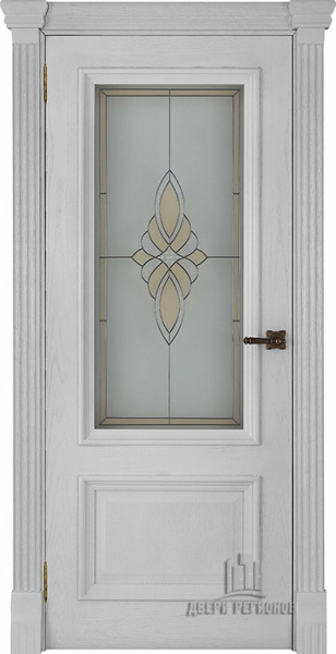 Дверь межкомнатная Корсика витраж Маэстро (широкий фигурный багет) натуральный шпон дуб perla остекленная 600x2000 Vitrazh Maestro