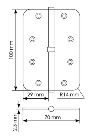 Петля разъемная MSD-C 100X70X2.5 SN R правая без коронки скругленная, врезная, цвет бел.никель, сталь
