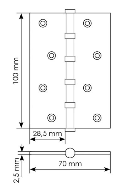 Петля универсальная карточная MS 100X70X2.5-4BB W стальная, врезная, цвет белый, сталь