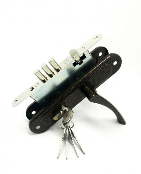 Корпус Zenit (Зенит) врезного замка с защелкой в комплекте с ручкой ЗВ4.009/17 (медь), 4 кл.