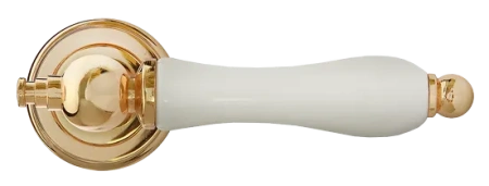 Ручка дверная MART MH-42-CLASSIC PG/W раздельная на круглой розетке, цвет золото/белый, ЦАМ