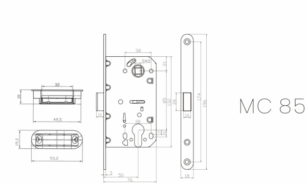 Замок под цилиндр магнитный MC85SN (мат.никель)