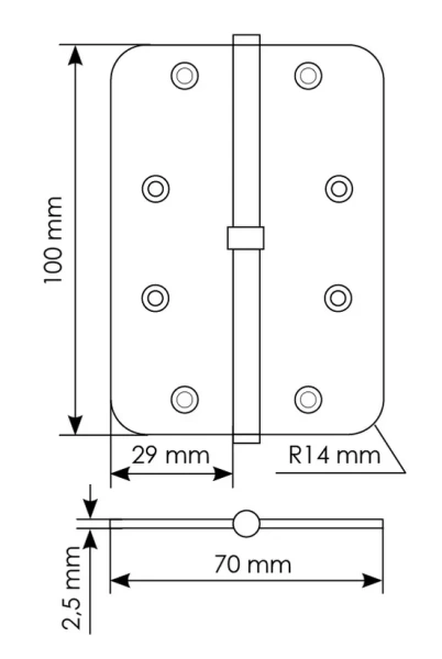 MSD-C 100X70X2.5 AB L, петля стальная скругленная левая без коронки, цвет - бронза